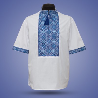 Embroidered shirt "Classic" blue short sleeve